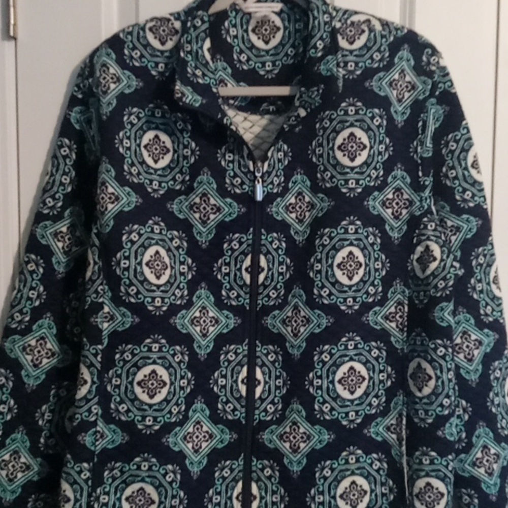 Allison Daley Navy and Teal Patterned Puffer Jacket